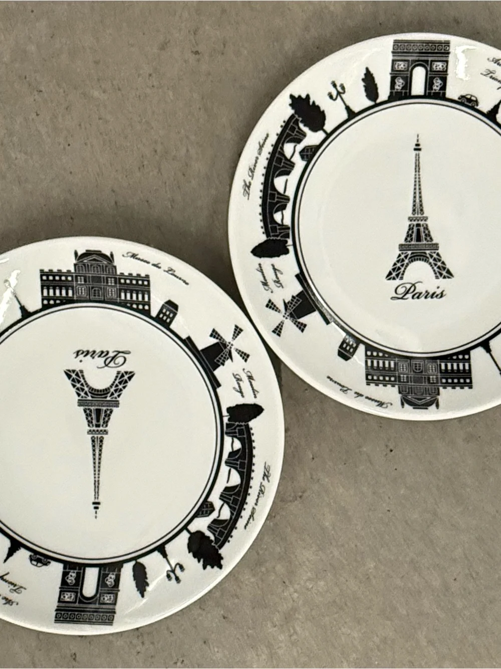 Set of 2 White Porcelain “Paris Plates” 6” Diameter